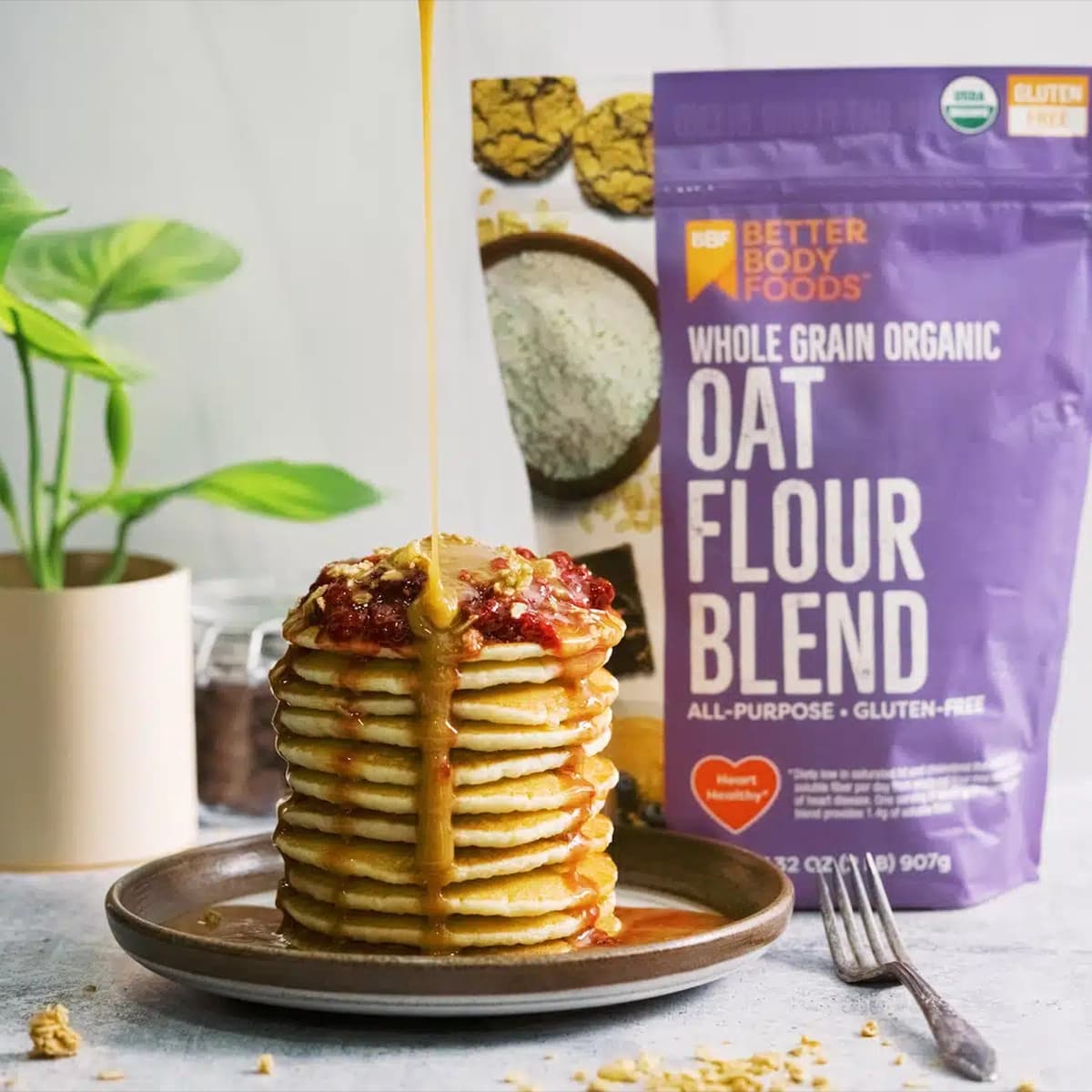 Oat Flour Pancakes with PBfit Maple Syrup